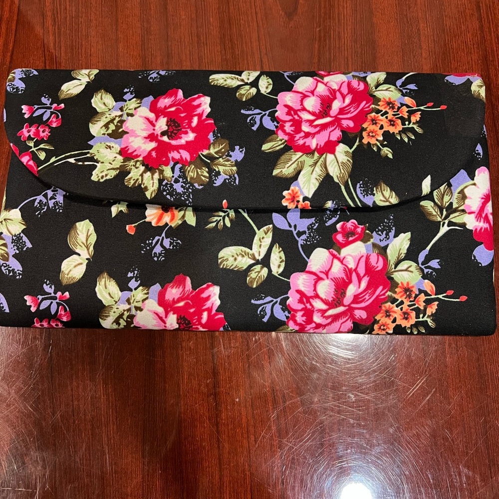Floral Black Clutch Bag